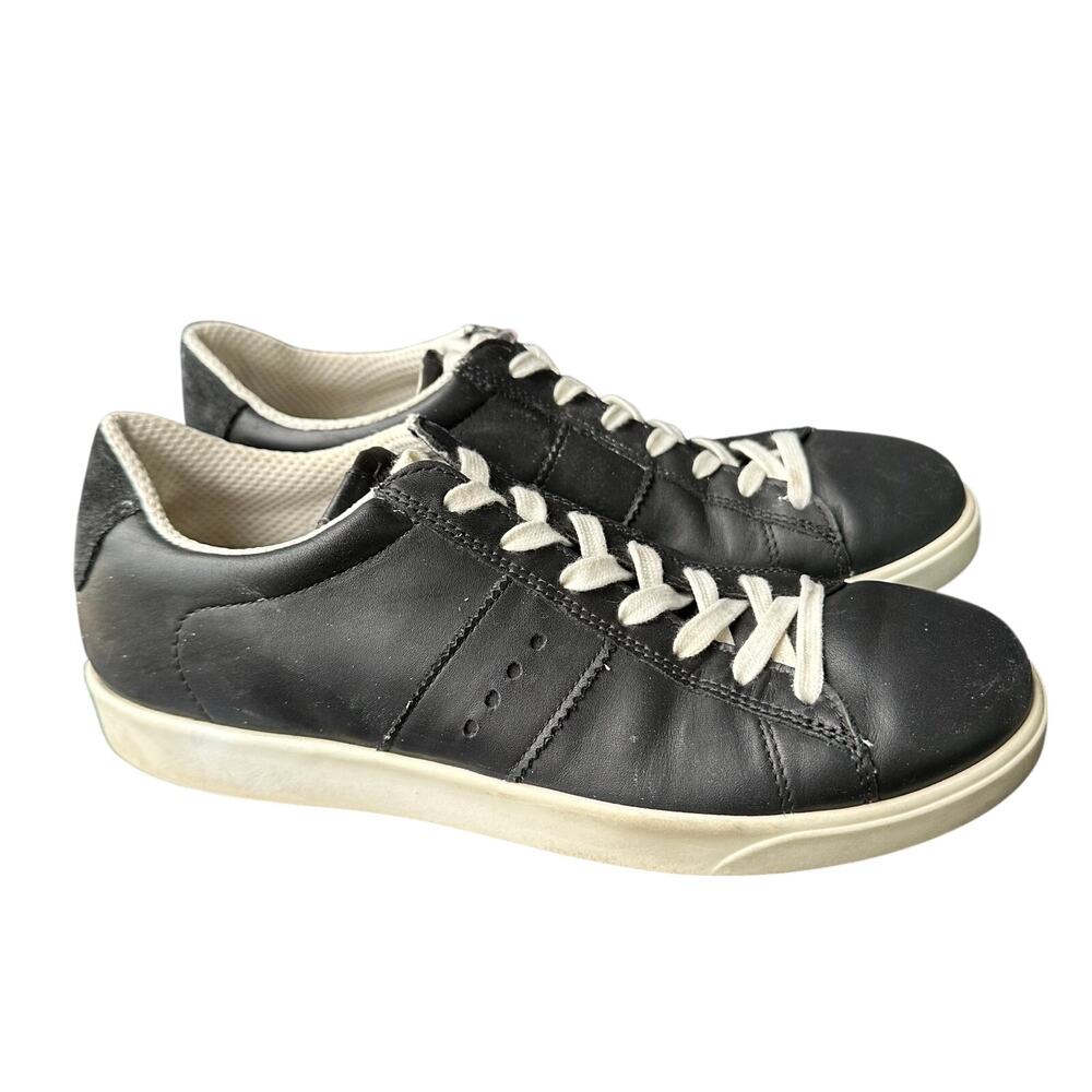 ECCO Soft 7 Womens Leather Lace Up Sneakers Black White Size 39 EU 8-8.5 US